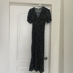 A New Day Heart Print Puff Sleeve Midi Dress